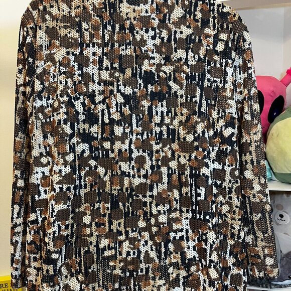 Ruby Rd Brown Abstract Knit Open Front Cardigan Womens Large - Picture 2 of 5